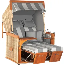 Strandkorb Präsident Teak 59 / grau kariert